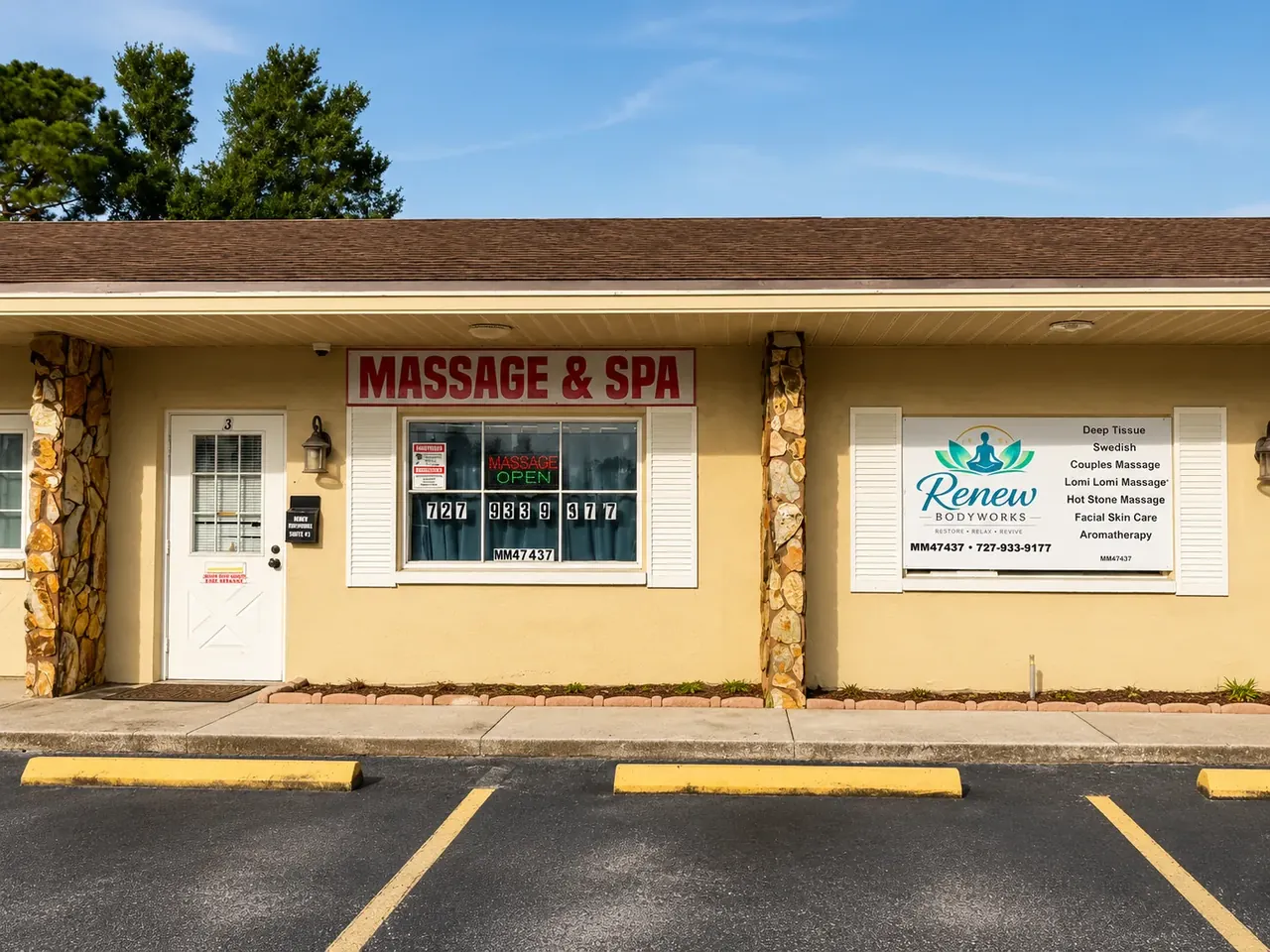 Storefront of Renew Bodyworks Massage & Spa on 49th Street N in Pinellas Park FL
